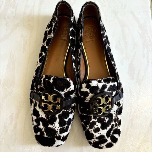 Tory Burch Metal Miller Leopard Print Calf Hair Leather Loafer Womens 6M Slip On
